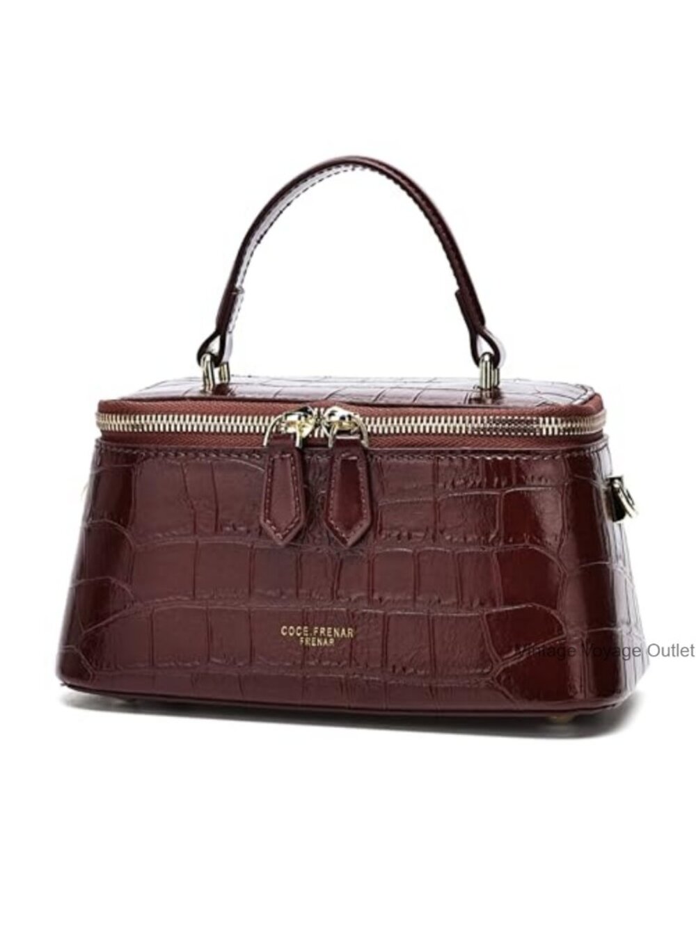 Croc-Embossed Leather-Look Satchel Crossbody Bag Adjustable Gold-Tone